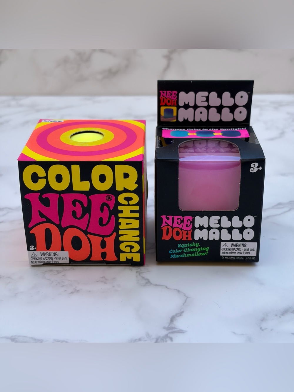 Lot of 2: NeeDoh Pink Mello Mallo Color Changing Yellow Color Change Squishy New